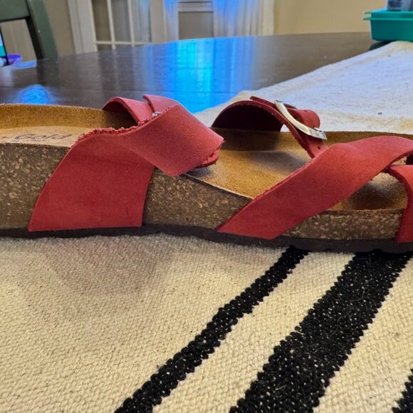 Woman's Red Leather Cross Strap Cork Bed Sandals Made in Italy Size 9 - Picture 7 of 9